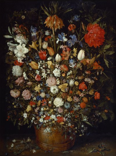 Flowers in a Wooden Vessel by Jan the Elder Brueghel